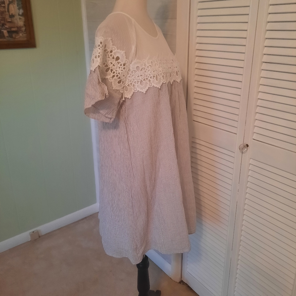 Hem & thread pinstripe aline cotton crochet lace dress Large *4 - Picture 5 of 7